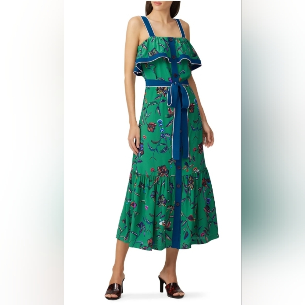 10 Crosby Derek Lam Green and Blue Midi Dress